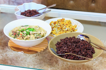 delicious boil chicken with egg fried and rice berry organic food