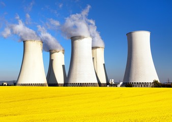  Nuclear power plant, cooling tower, field of rapeseed