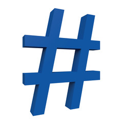 3d Blue Hashtag Sign Isolated On White Background, 3d illustration