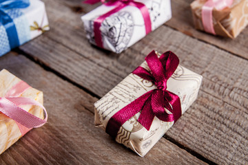 Fototapeta premium Vintage gift box on old wooden background.
