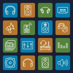 Set of 16 stereo outline icons