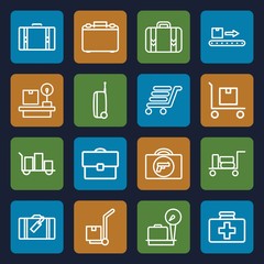 Set of 16 suitcase outline icons