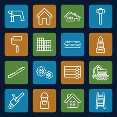 Set of 16 construction outline icons