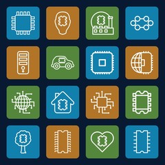 Set of 16 processor outline icons