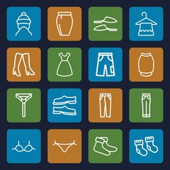Set of 16 clothing outline icons