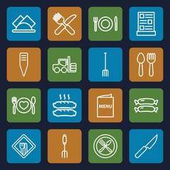 Set of 16 fork outline icons