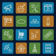 Set of 16 space outline icons