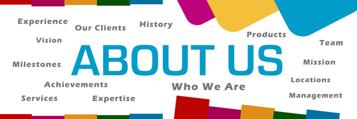 About Us Word Cloud Abstract Colorful Background 