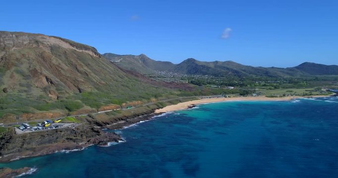 Aerial drone footage Kalanianaole Highway Oahu Hawaii 4k 30p