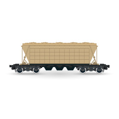 Hopper Car for Transportation Freights , Cargo Wagon Isolated on White Background, Railway Transport, Vector Illustration