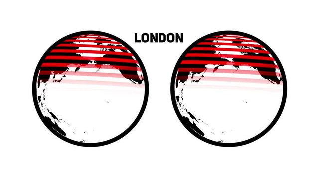 A rotating world with divergent and converging circles from the capital of the Great Britain, London, motion graphics, looped animation
