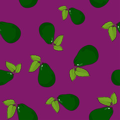 Seamless Pattern of Avocado , Fruit on Dark Lilac Background, Vector Illustration