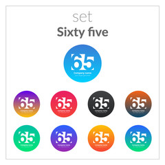 65 logo icon flat and vector set design template. Monogram six and five. Logotype sixty-five with gradient blue, red, green, yellow, violet, orange color. Concept signs for card banner