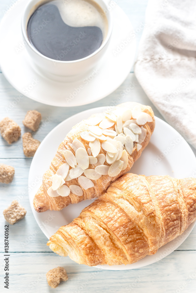 Sticker croissants with cup of coffee