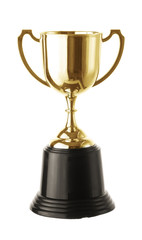 Golden trophy cup on white background
