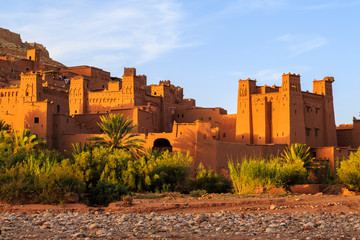 Kasbah Ait Ben Haddou in the Atlas mountains of Morocco at sunset