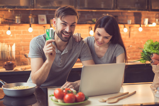 Young couple ordering food online