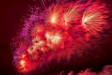 Fireworks explode glittering with dazzling results in Moscow, Russia. 23 February celebration