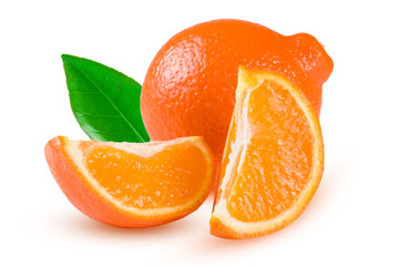orange tangerine or Mineola with leaf isolated on white background
