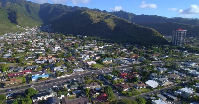 Aerial video of Hawaii Kai neighborhood Hawaii 4k 30p