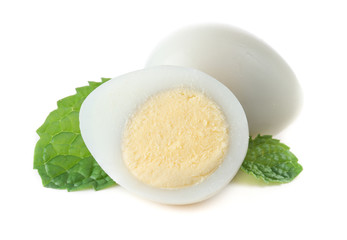 boiled quail eggs on white background