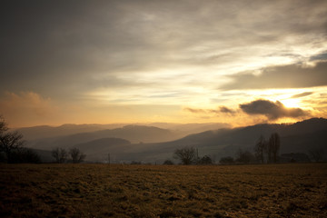 Fototapeta premium Sunset view on Valachia hills in Czech republic