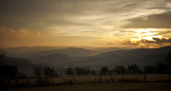 Sunset view on Valachia hills in Czech republic