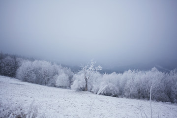 Winter view on landscape from hills of Valachia, Czech Republic