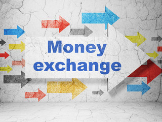 Banking concept: arrow with Money Exchange on grunge wall background