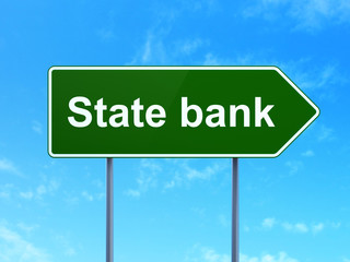 Money concept: State Bank on road sign background