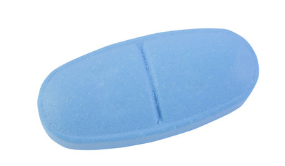Blue pill on white background