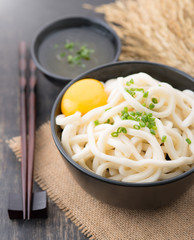 Japanese food, Udon Noodles on wooden background