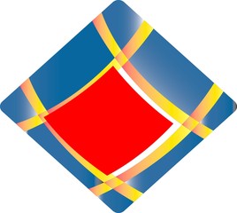 abstract cube icon, blue, yellow, red icon