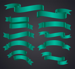 Set of turquoise curved Ribbon or banner. JPG include isolated path