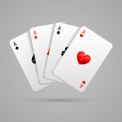 Set of four aces playing cards. Winning poker hand. JPG include isolated path