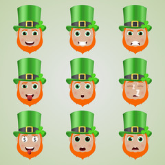Set of cute leprechaun emoticons.