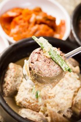 deulkkae sundaeguk. Korean Sausage and Rice Soup with Perilla Seed.