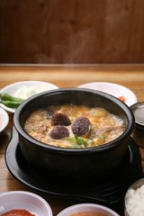 Sundae-gukbap.  Korean Sausage and Rice Soup.
