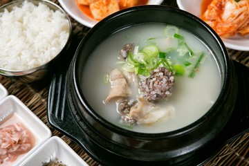 Sundae-gukbap.  Korean Sausage and Rice Soup.