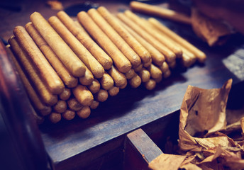 Stock of handmade cigars.Traditional manufacture of cigars. Dominican Republic