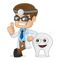 Dentist Giving Thumb Up leaning on a Tooth