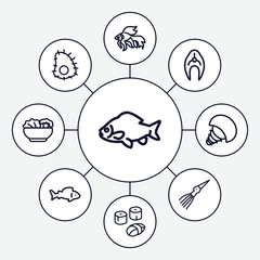 Set of 9 fish outline icons