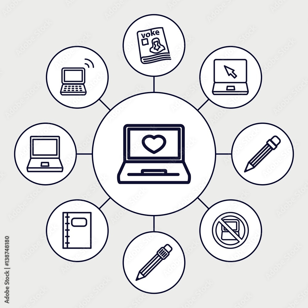 Poster set of 9 notebook outline icons