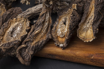 Burdock (Arctium) - medical plant. Dried roots are used for the hair treatment and care.