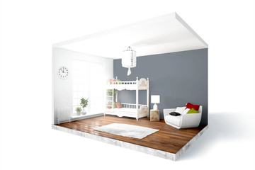 Modern bright interior . 3D rendering