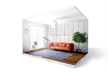 Modern bright interior . 3D rendering