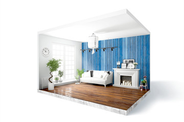 Modern bright interior . 3D rendering