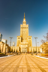 Fototapeta na wymiar Warsaw Palace of Culture and Science is the city's most visible landmark and tallest building in Poland