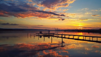 Golden sunset over the lake