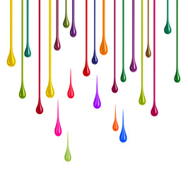 Streaks of multi-colored nail polish or paint in the form of drops on white